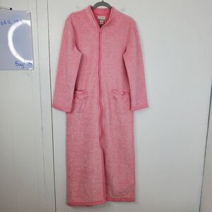 Womens Zip Up House Coat Longline Duster Preppy Old Money Pink Womens M